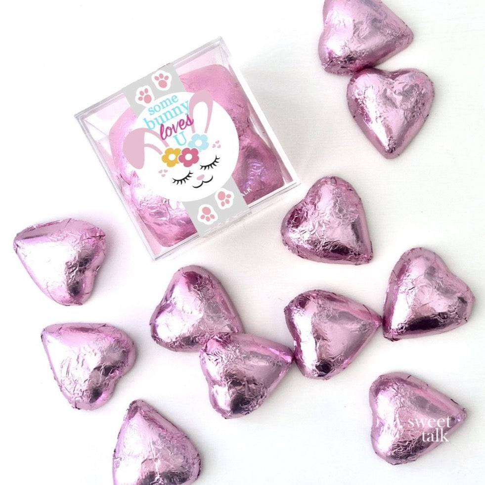 Chocolate Hearts Candy Cube with Some Bunny Loves You label,  by Sweet Talk